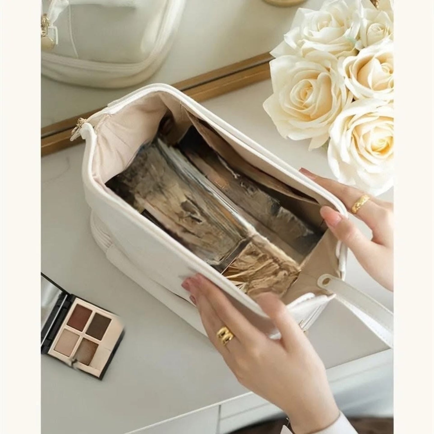 Double Layer Leather Makeup Pouch