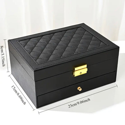 Quilted Leather Jewellery Box with Drawer Organizer