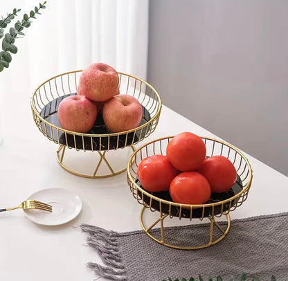 Round Golden Fruit Basket with Stand