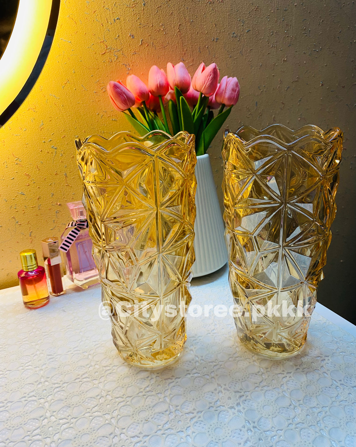 2 Pc Champion Crystal Flower Vase for Wall Decoration