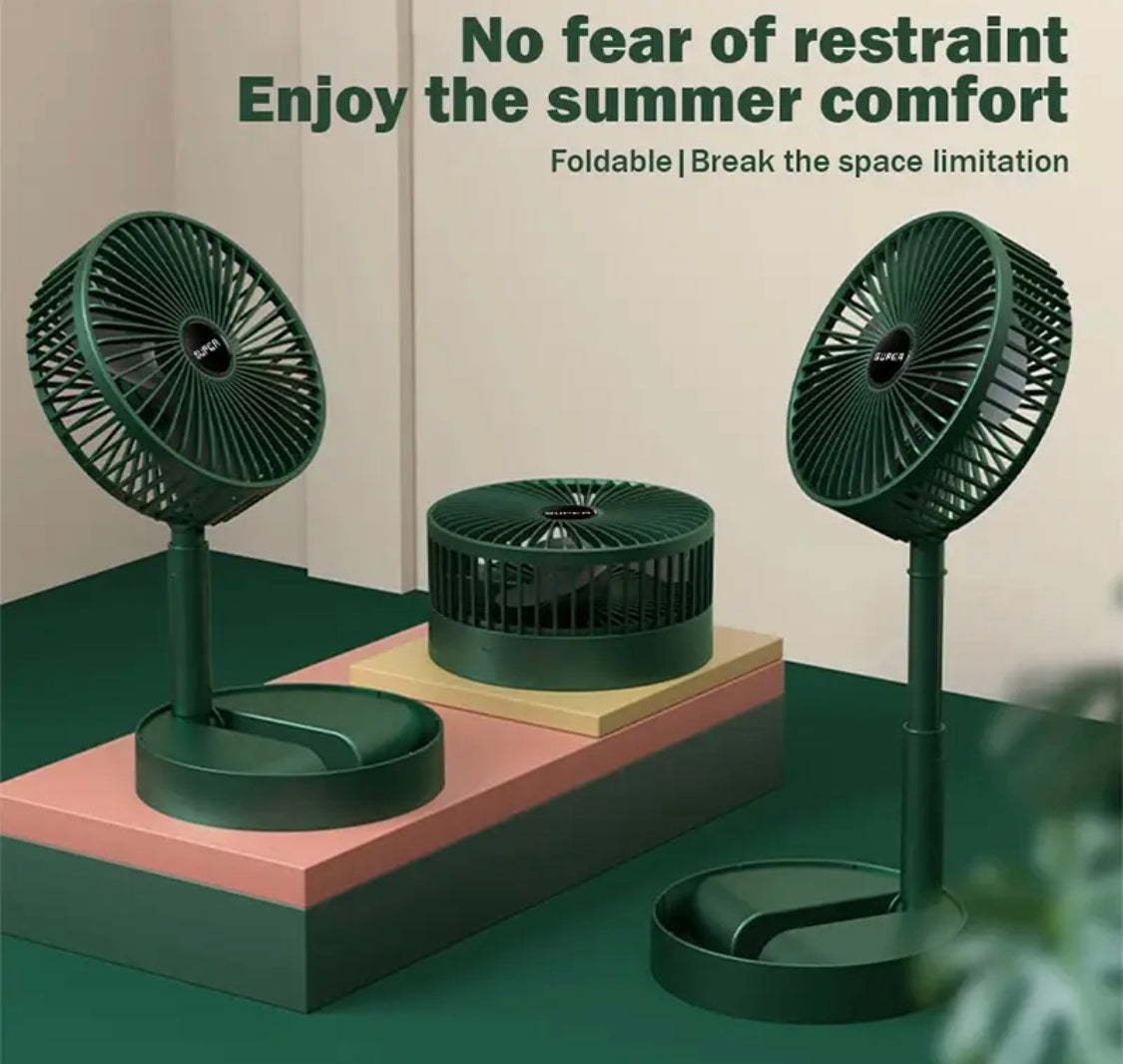 Folding Portable Telescopic Stand Fan USB with Rechargeable Battery 3 Speeds Super Quiet Adjustable Height