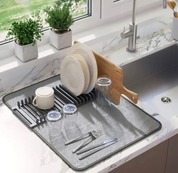 Water Absorbant Drain Mat with Dish Stand