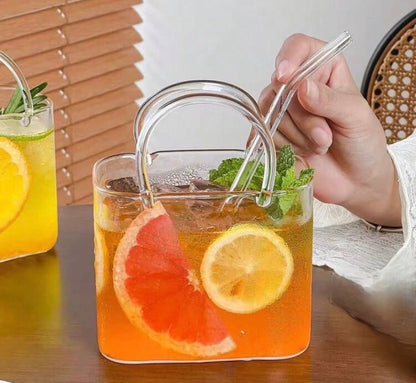 770ml Handbag Style Coffee Glass with Straw
