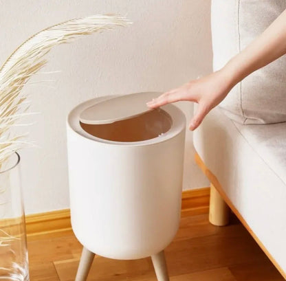 Wooden Plastic Round Dustbin with Lid
