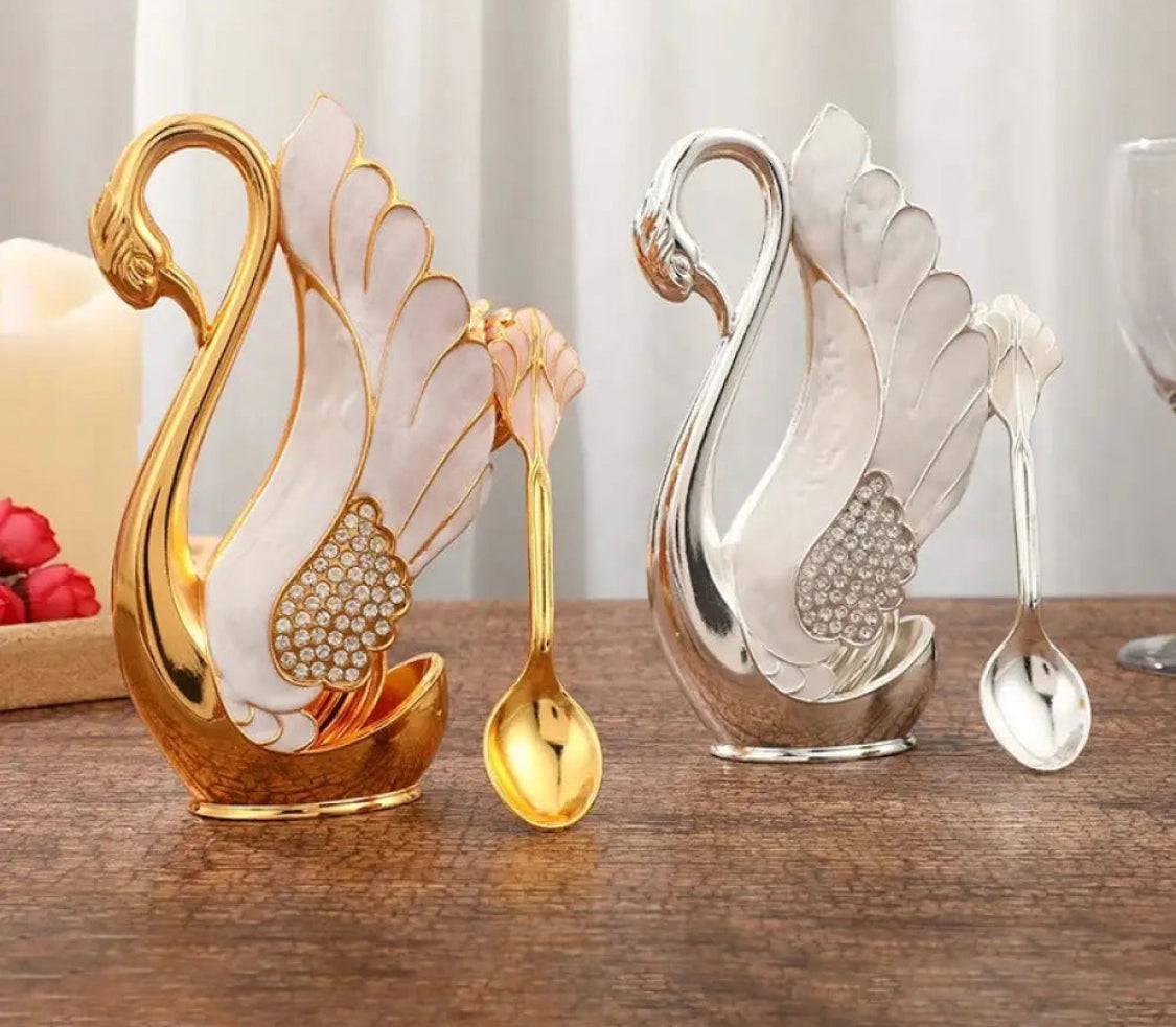 6 Pcs Swan Dessert Spoon Set