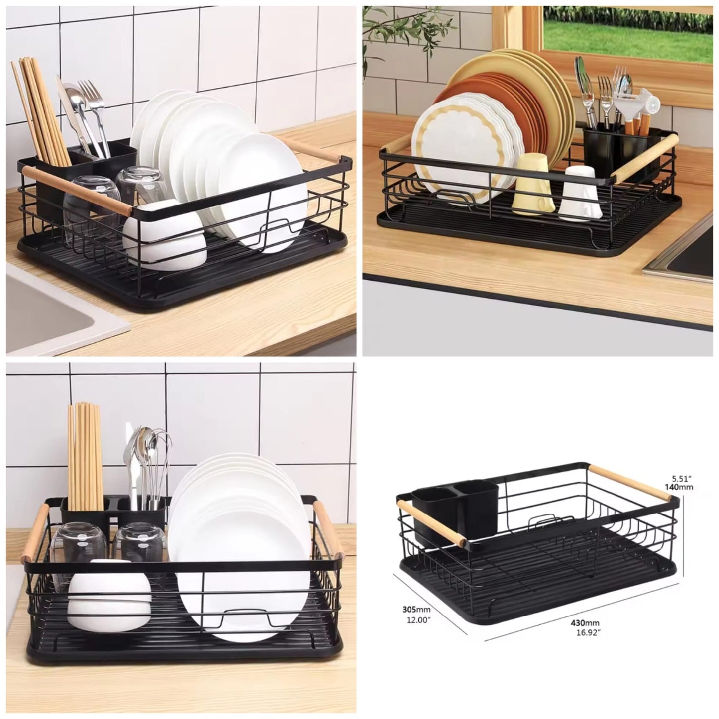 Wood Handle Dish Drain Rack