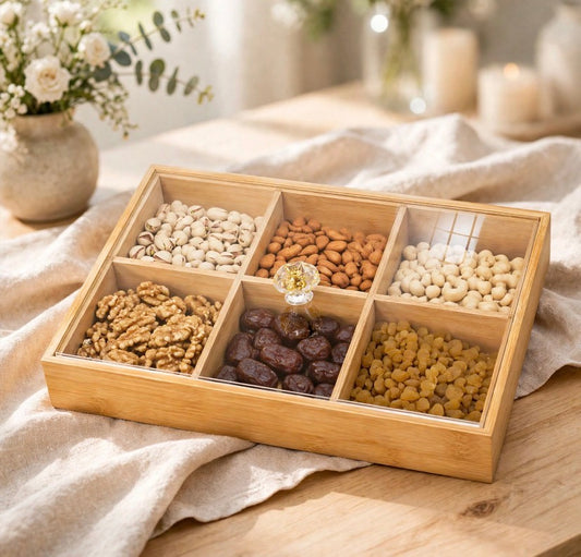 6 Portion Wooden Dry Fruit Box with Lid