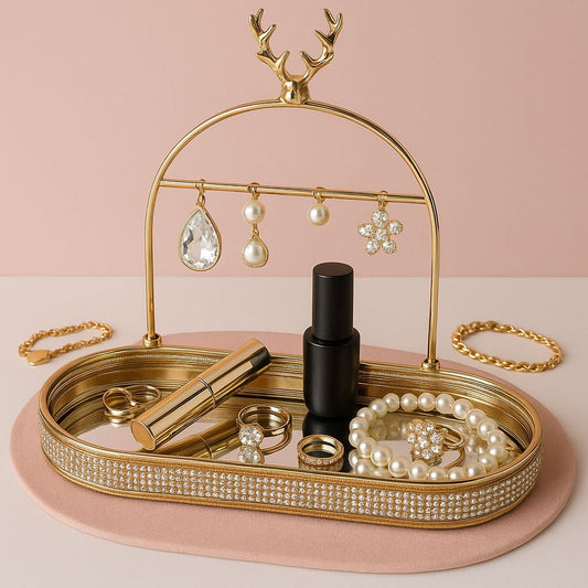 Golden Jewellery Organizer with Mirror Tray