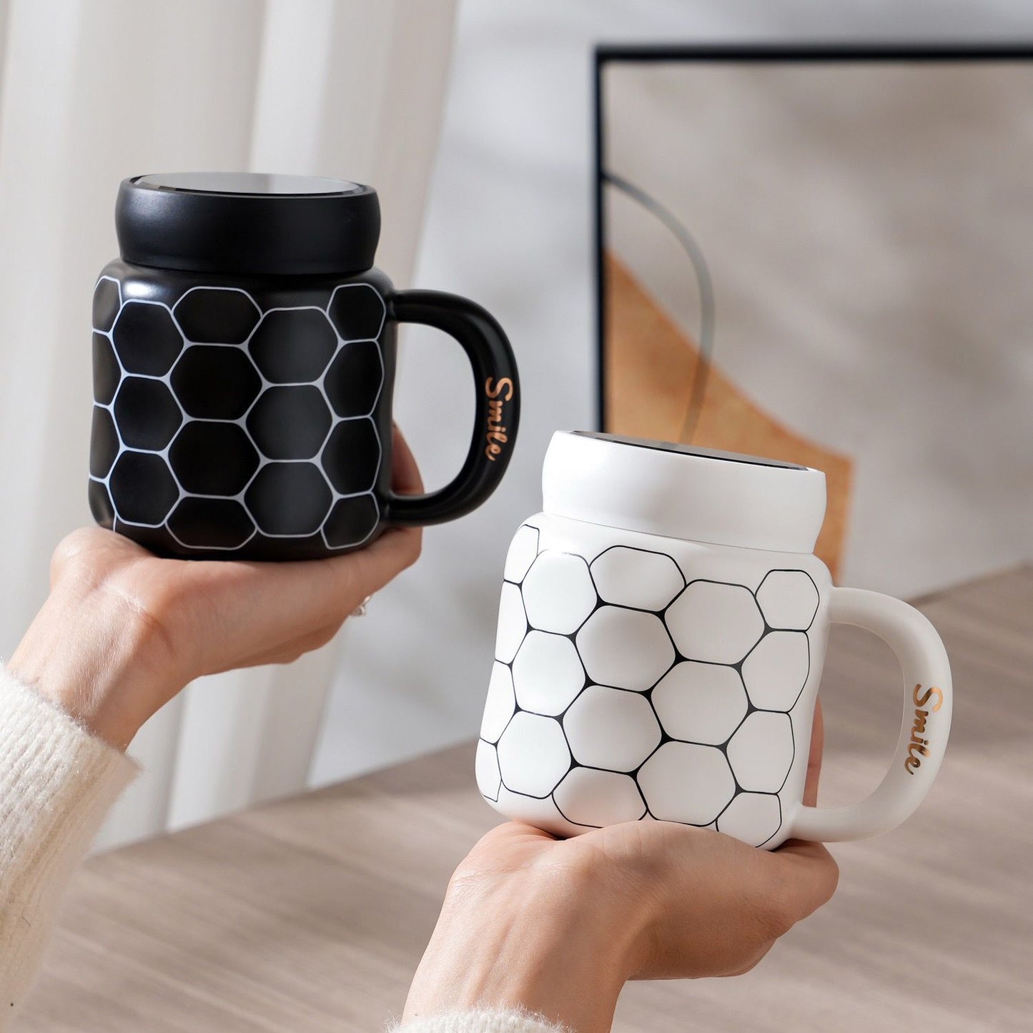 Ceramic Couple Mugs Set with Lid