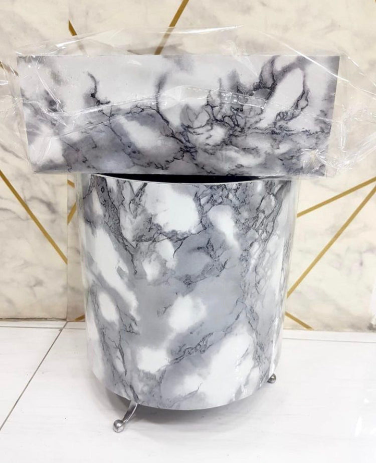 Grey with White Marble Dustbin and Tissue Box Set