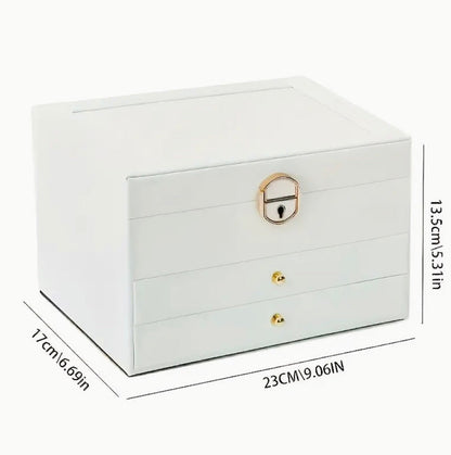 3 Layer Leather Jewellery Box with Drawers