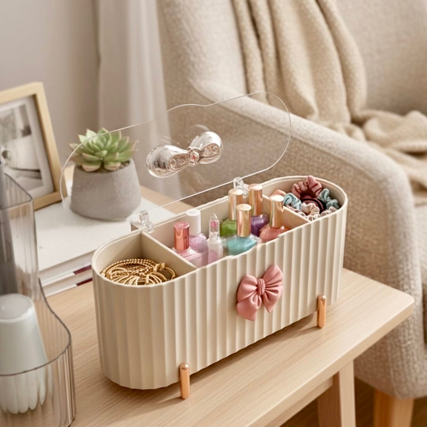 3 Grids Bow Storage Box with Lid