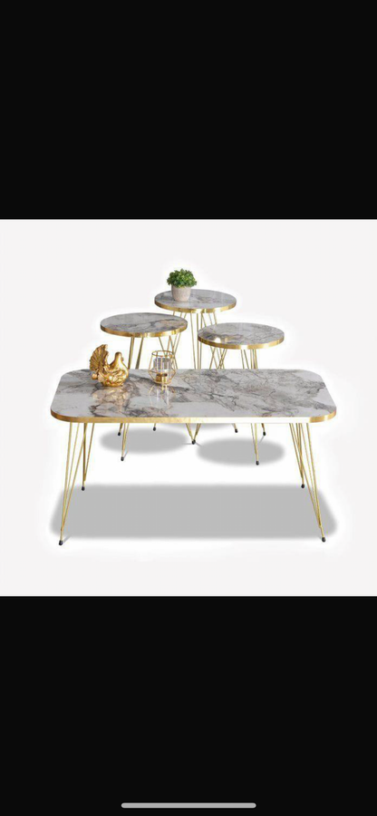 4 Pcs Modern White Gold with Marble Table Set