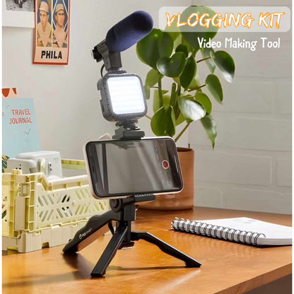 3 in 1 Vlogging Kit with LED Light,Mic and Remote Control