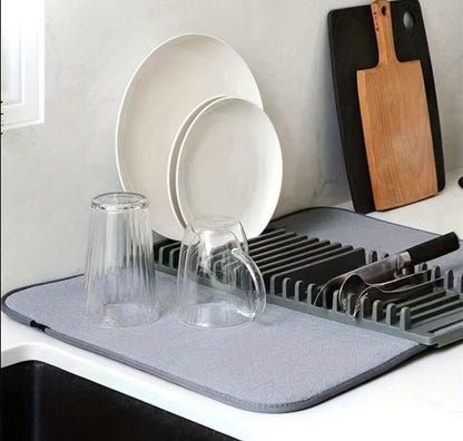 Water Absorbant Drain Mat with Dish Stand