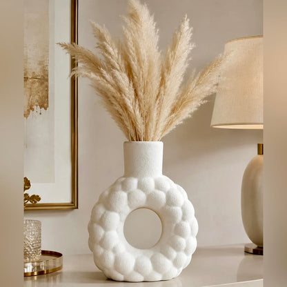 Ceramic White Donut Shape Flower Vase