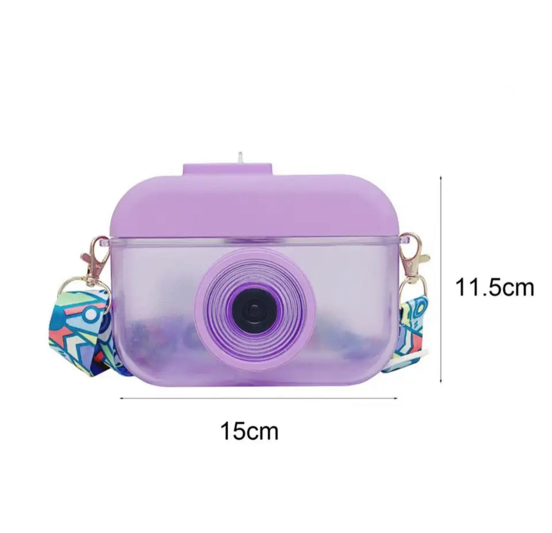 400ml Cute Camera Straw Water Bottle with Strap