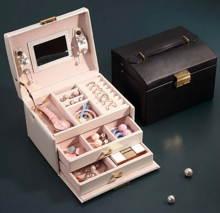 3 Layer Mirror Leather Jewellery Box