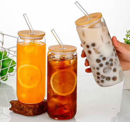 500ml Round Coffee Glass with Straw