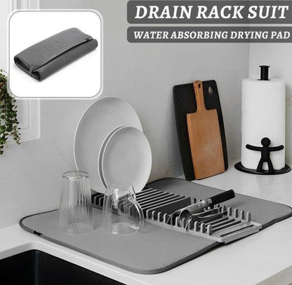 Water Absorbant Drain Mat with Dish Stand