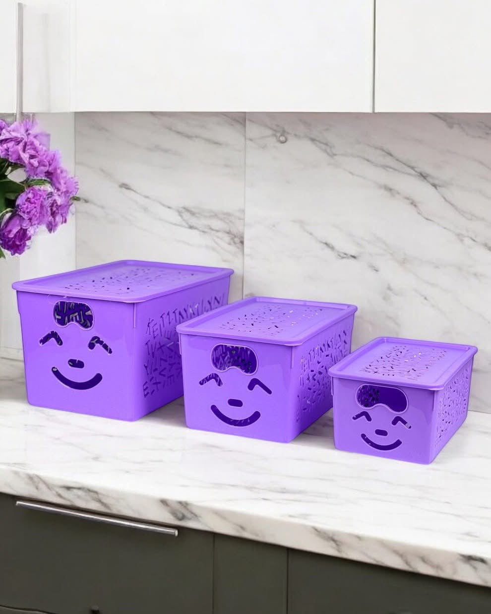 3 Pcs Smiley Storage Basket with Lids
