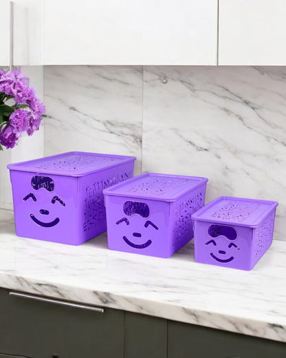 3 Pcs Smiley Storage Basket with Lids