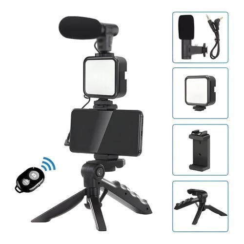 3 in 1 Vlogging Kit with LED Light,Mic and Remote Control