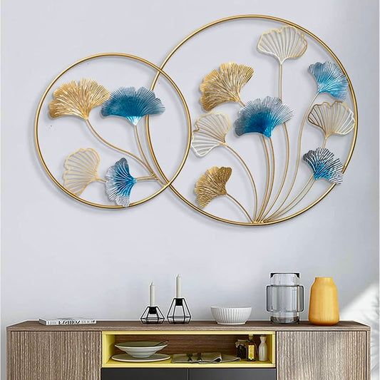 Round Metal Golden Leaf Wall Motifs for Home Decor