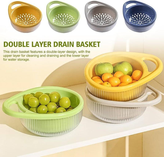 Double Layer Drainage Basket 2 Layer Basket with Handle