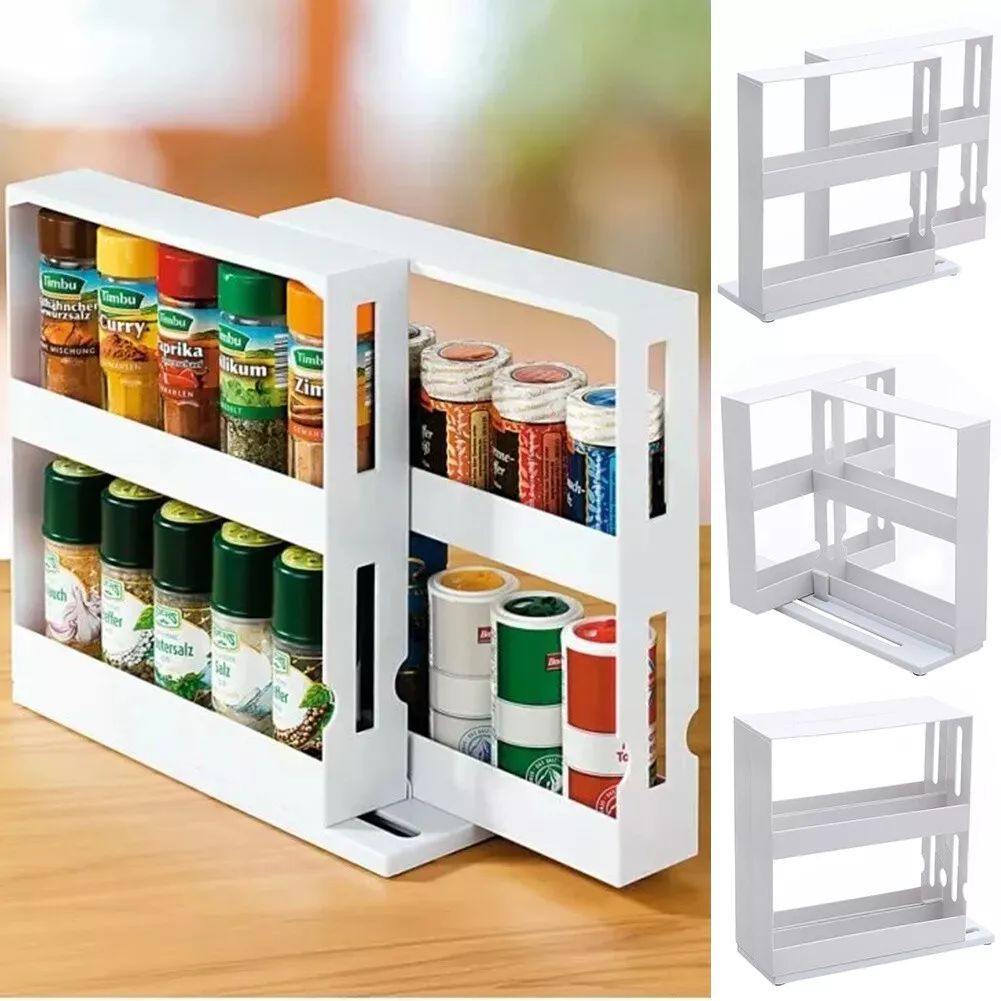 Multi-Function 2 Tier Double Layer Rotate Spice Storage Rack