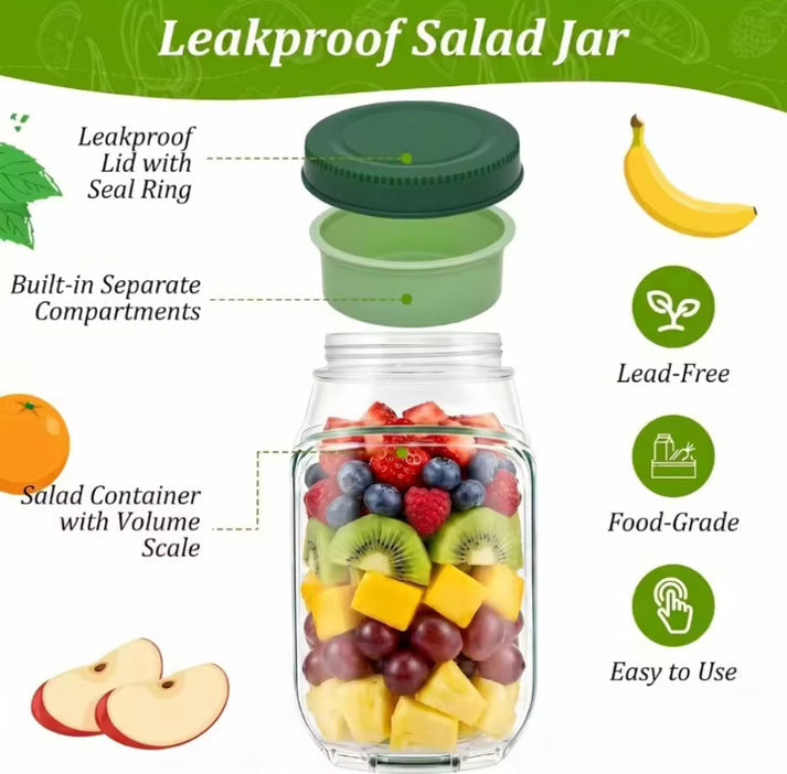 Side Opening Salad Jar with Lid and Fork