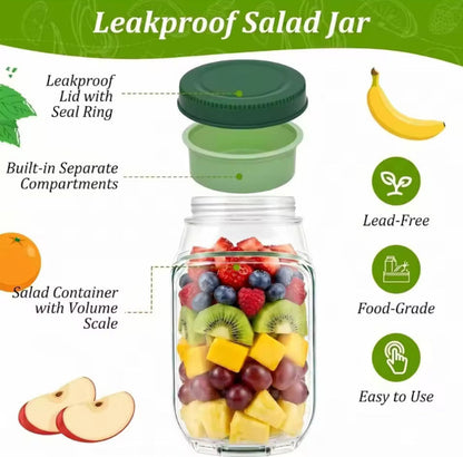 Side Opening Salad Jar with Lid and Fork