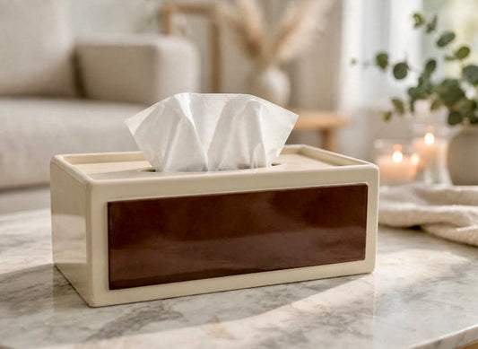 Big Size Wooden Brown Offwhite Tissue Box
