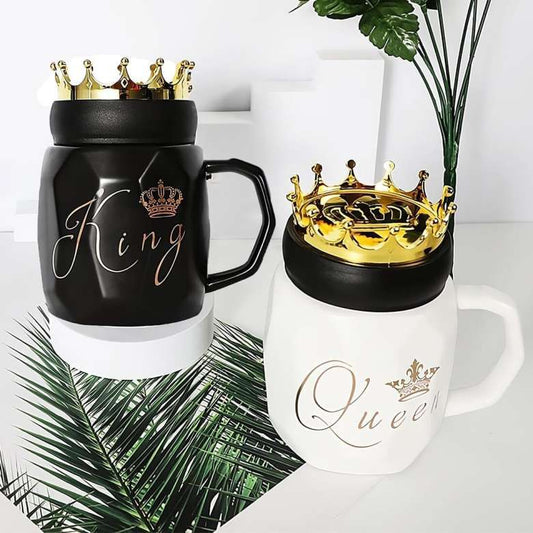 King Queen Couple Mug with Lids