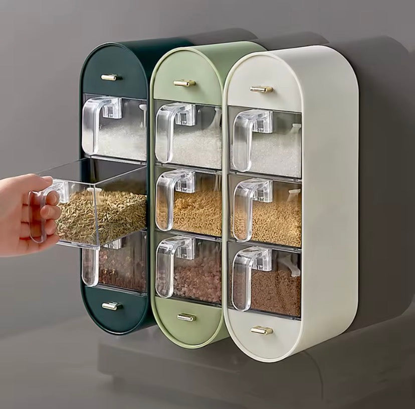 Wall-Mounted 3 Grids Spice Rack with Spoons