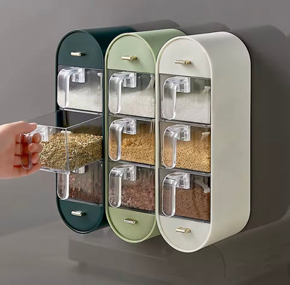 Wall-Mounted 3 Grids Spice Rack with Spoons