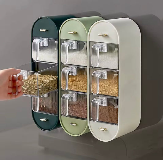 Wall-Mounted 3 Grids Spice Rack with Spoons