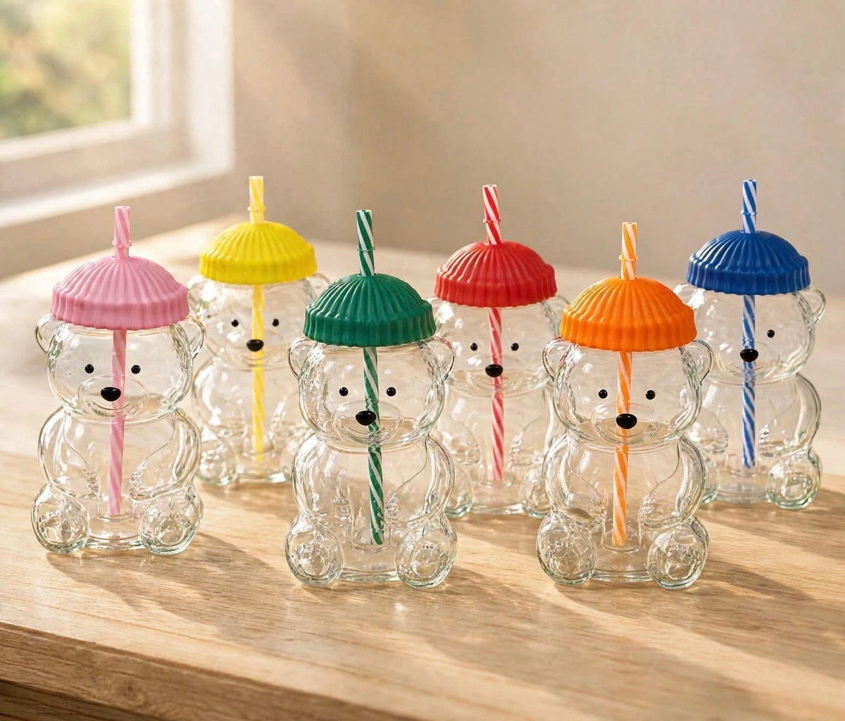 Bear Design Coffee Glass with Straw