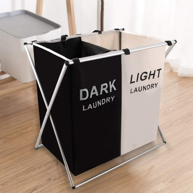 Foldable 2 Portions Laundry Basket