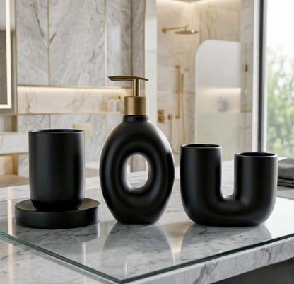 4 Pcs Black Ceramic Bathroom Set