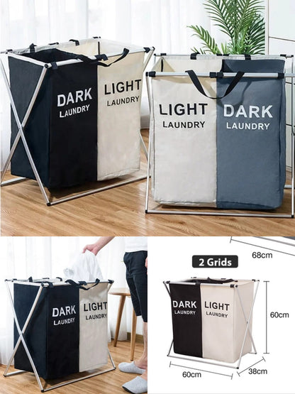 Foldable 2 Portions Laundry Basket