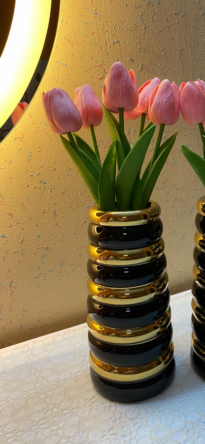 Black & Golden Flower Vase for Home Decoration