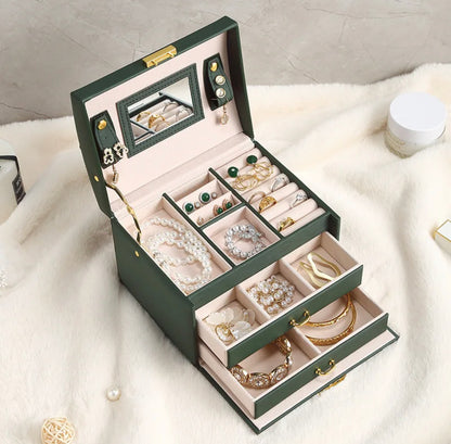 3 Layer Mirror Leather Jewellery Organizer