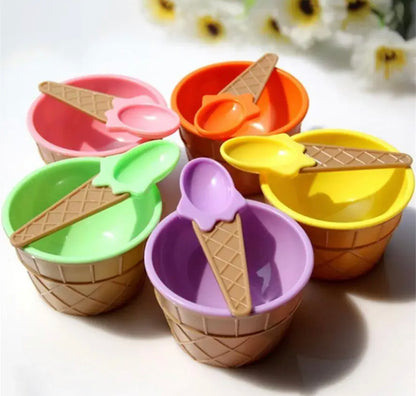 4 Pcs Icecream Bowl Set with Spoons