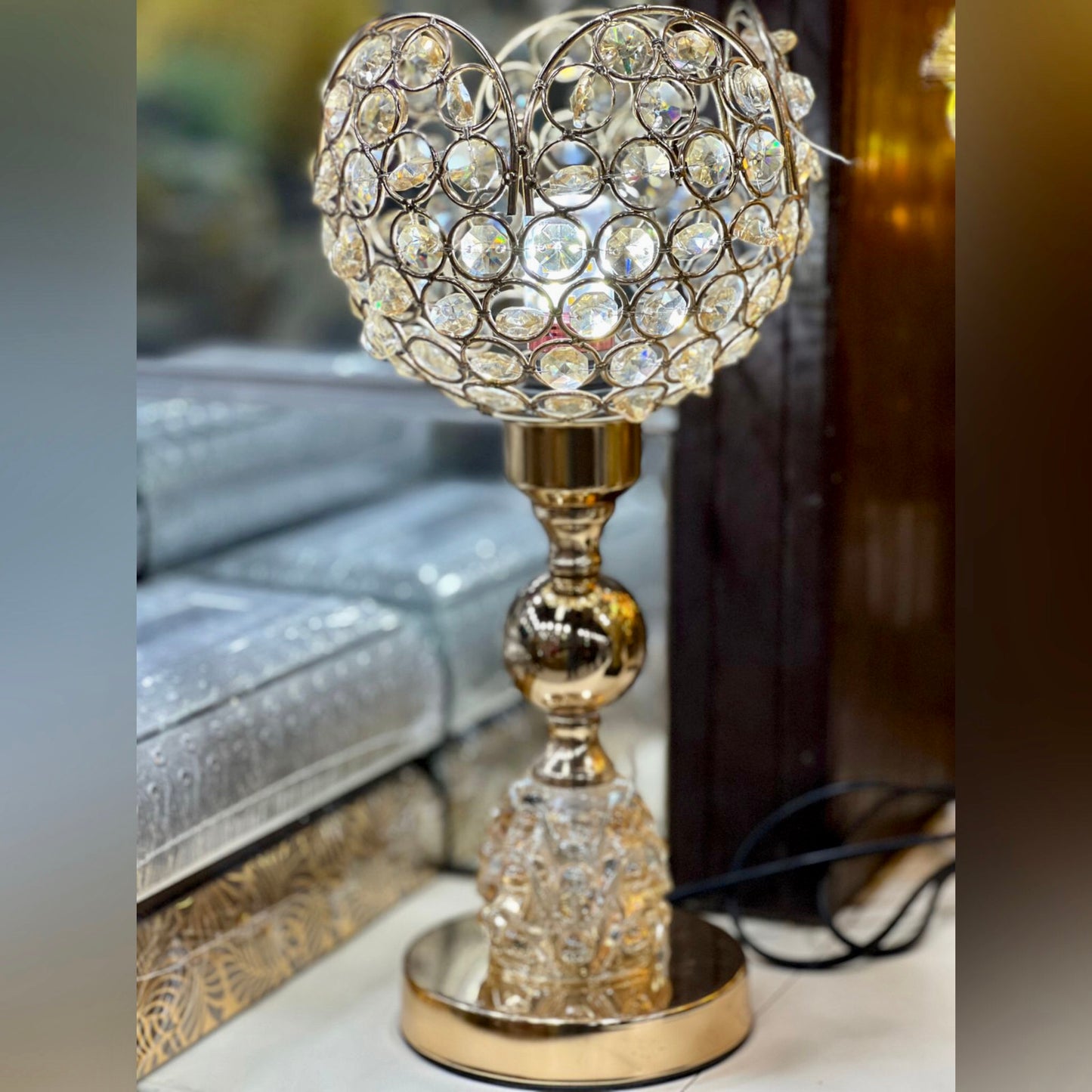 Crystal Golden Side Table Lamp