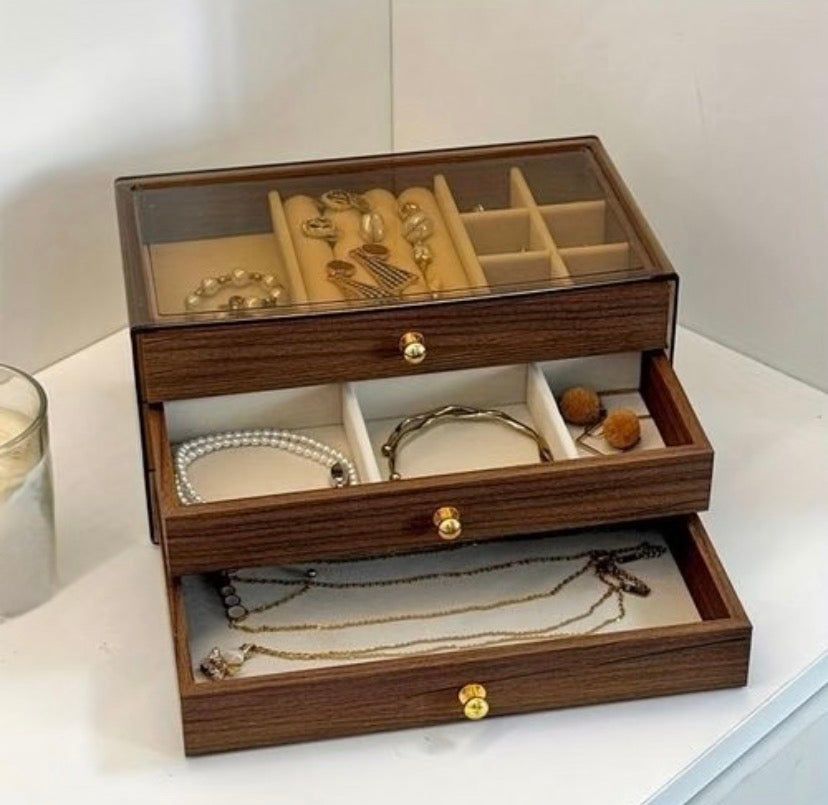 3 layer Wooden Jewellery Box with Drawers