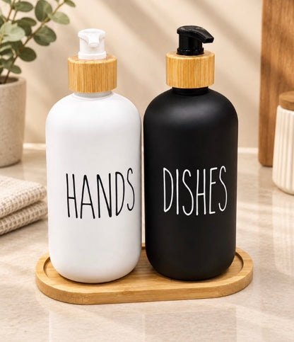 2 Pcs Handwash Soap Bottles with Tray