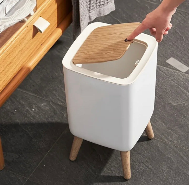 Wooden Plastic Square Dustbin with Lid