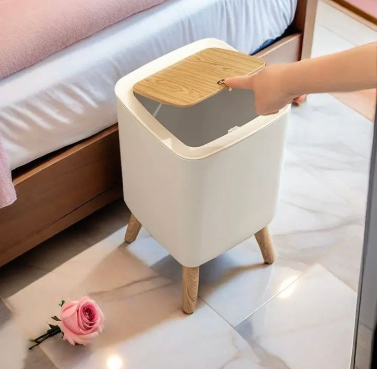 Wooden Plastic Square Dustbin with Lid