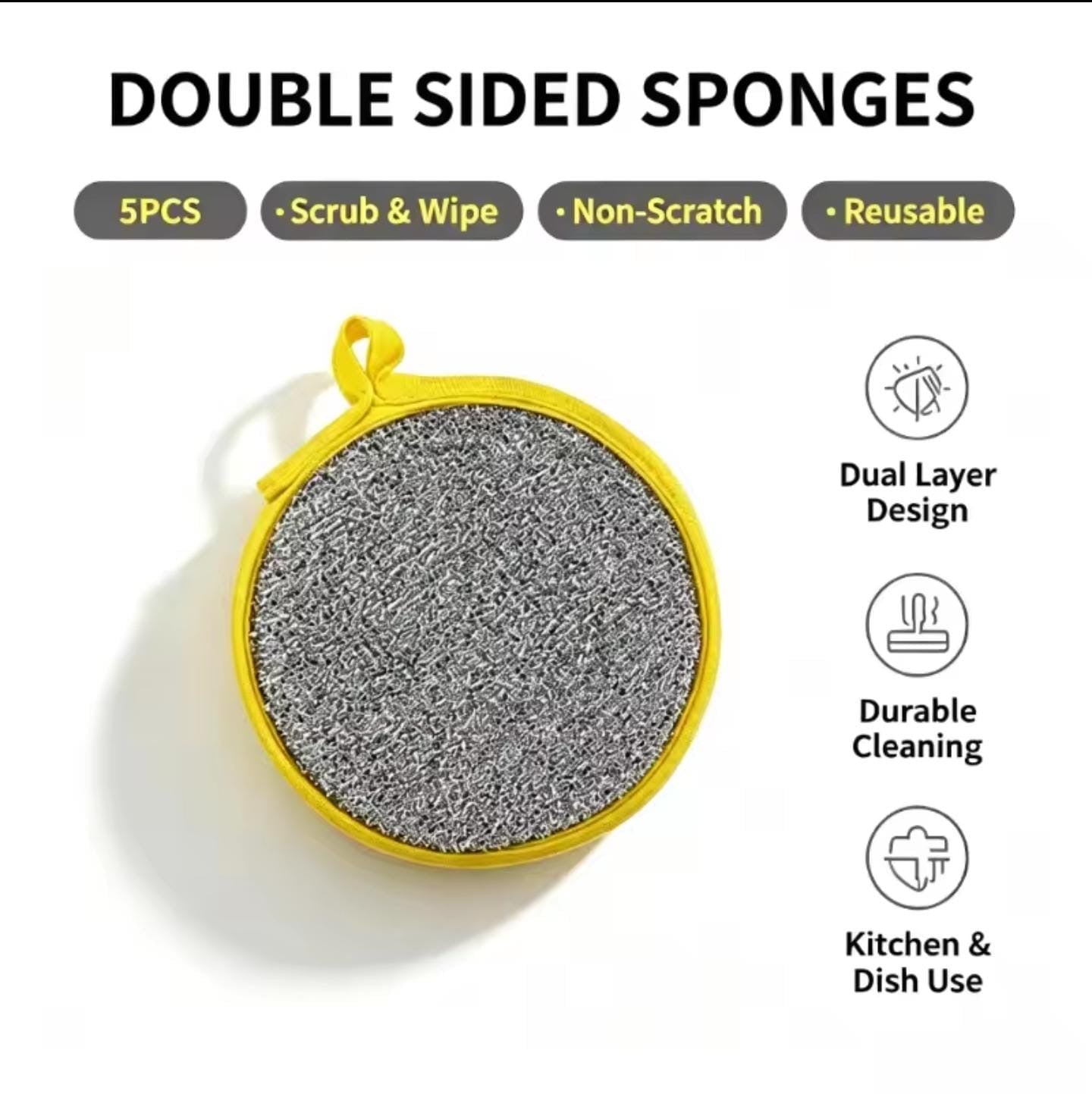 2 Pcs Round Doubleside Dishwash Sponge